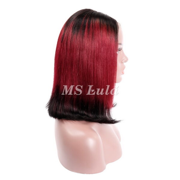 Black Root 1b/red/1b Ombre Color Straight BOB Lace Closure Wig - Image 2